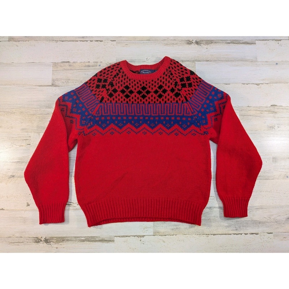 Vintage Nak Pacific Club Sweater Mens Large Wool Nordic Fair Isle Red Pullover